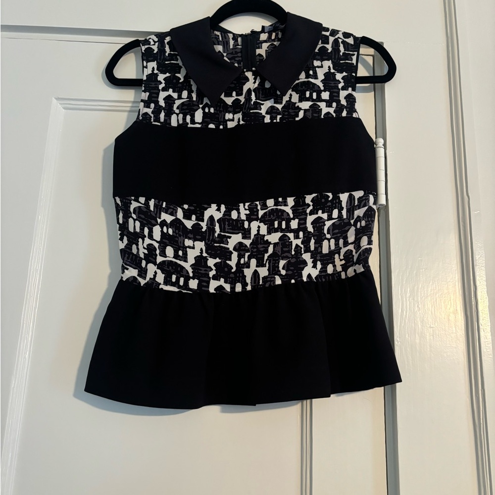 Raoul Silk Peplum Black White Top